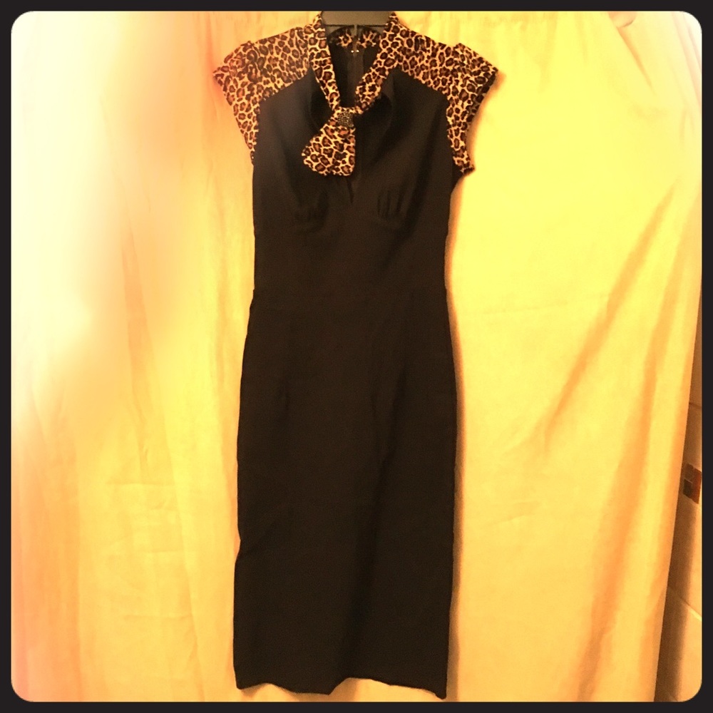Pinup Couture Black Dress with Leopard Print